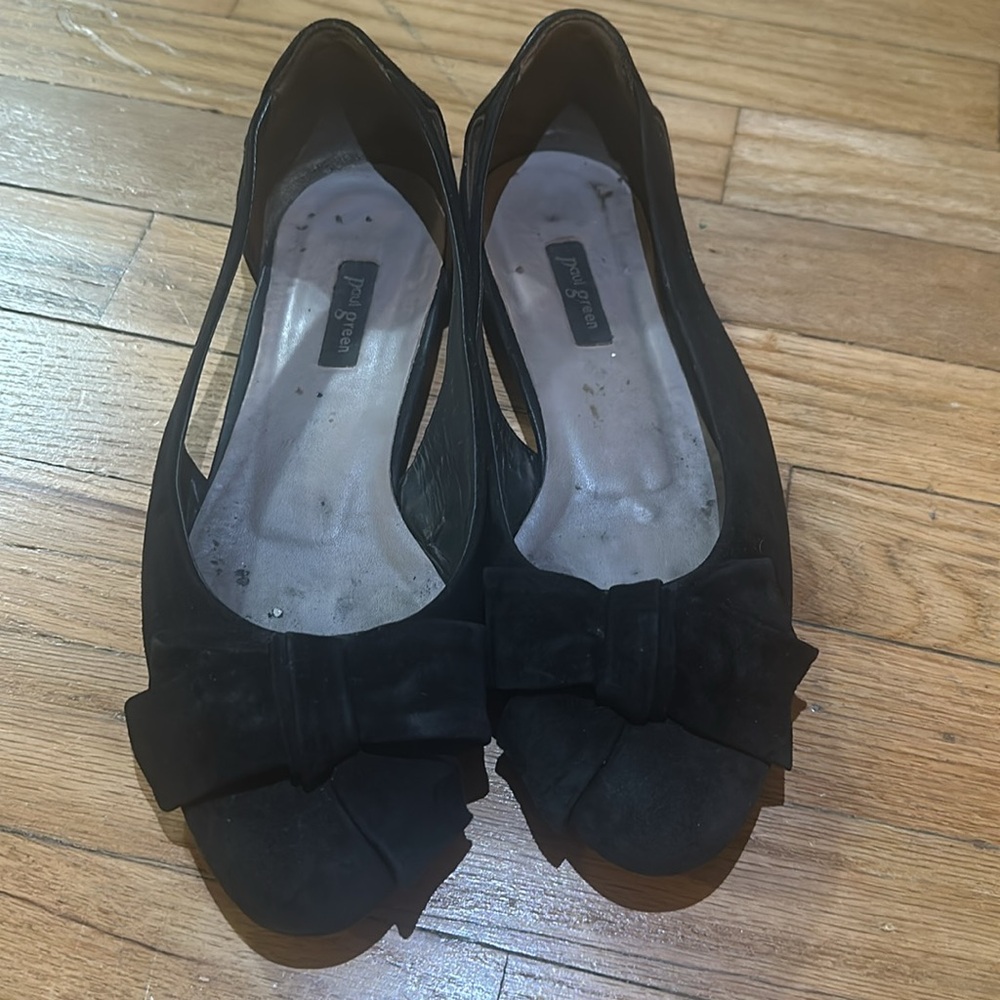 Paul Green black bow suede flats size 6